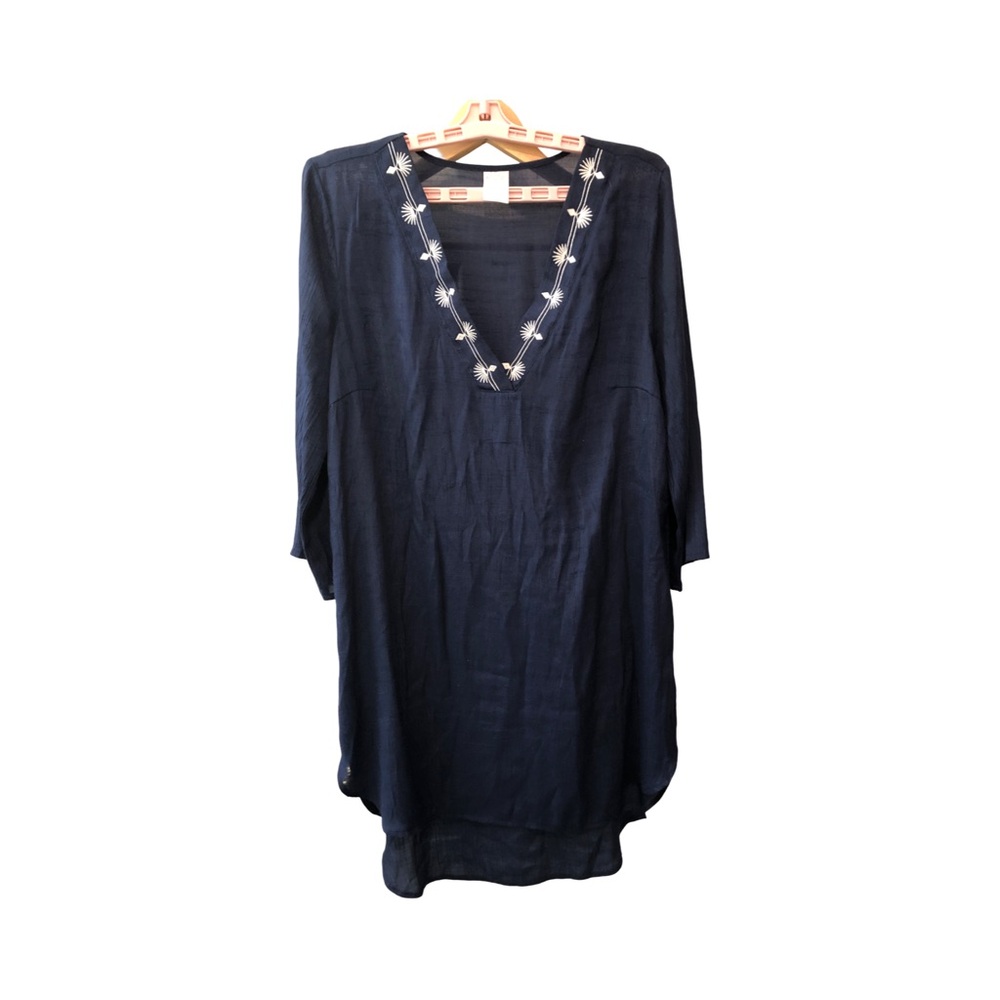 Kona Sol Navy Tunic with Embroidered Detail